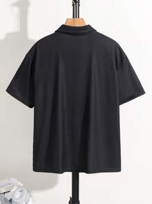 SHEIN Polo de punto holgado con estampado de letras, cuello de solapa y medio abierto, cómodo y versátil, apropiado para ir al colegio, ocio diario, vacaciones y viajes, adecuado para deportes, apto para festivales de primavera y verano, para niño preadolescente