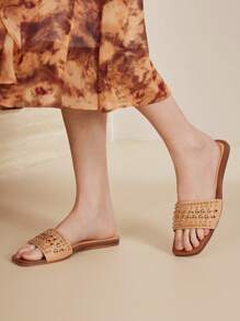 MOTF PREMIUM COLORBLOCK SQUARE TOE FLAT SANDALS - Apricot - View 7
