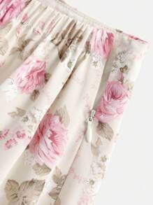 SHEIN Girlism Jupe à volants multicouches avec imprimé floral rose sur blanc, convient pour le printemps et l'été, sous-vêtements pour l'automne et l'hiver, imprimé pour les vacances, mignonne et douce