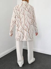 EURMUSE Allover Pattern Mock Neck Drop Shoulder Sweater & Knit Pants - Beige - View 2