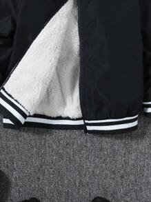 SHEIN Young Boy Cartoon Graphic Striped Trim Bomber Jacket - Black - View 6