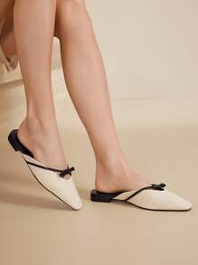 MOTF PREMIUM WOMEN'S FASHIONABLE MINIMALIST SQUARE TOE BOW DECOR FLAT SHOES - Black - View 9