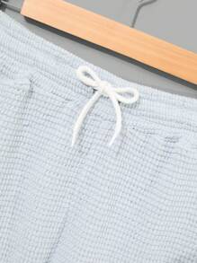 RueChic Conjunto de camisa e shorts regular de tecido rendado especial para homens, moda verão