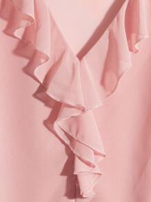 SHEIN Clasi Chemise à volants avec col en V et manches courtes de couleur unie, tailles grandes, convient pour l'été