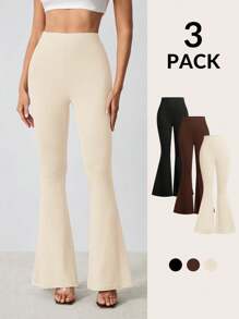 SHEIN Tall Women's Basic Three Pieces Solid Color Waist Tight And Flared Trousers Suit Suitable For All Seasons - Multicolor - View 9