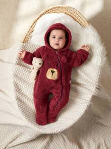 Cozy Pixies Newborn Baby Boys' Cartoon Bear Ear Hoodie Thick Long Sleeve Jumpsuit
