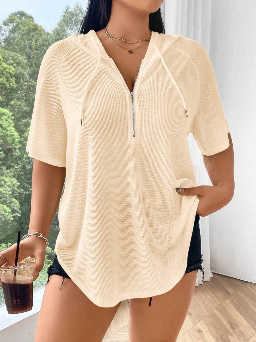 Flirla Plus Size Solid Color Short Sleeve T-Shirt - Apricot - View 1