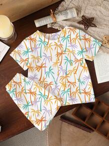 Young Boy Casual Minimalistic Pattern Short Sleeve Round Neck T-Shirt, Suitable For Summer - Multicolor - View 3