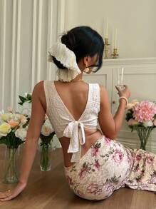 SHEIN Frenchy Women's Summer Casual Solid Color Knit Cropped Tank Top - Apricot - View 5