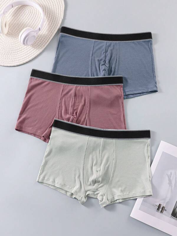 3pcs/Set Men's Casual Boxers, Simple And Fashionable, Suitable For Summer