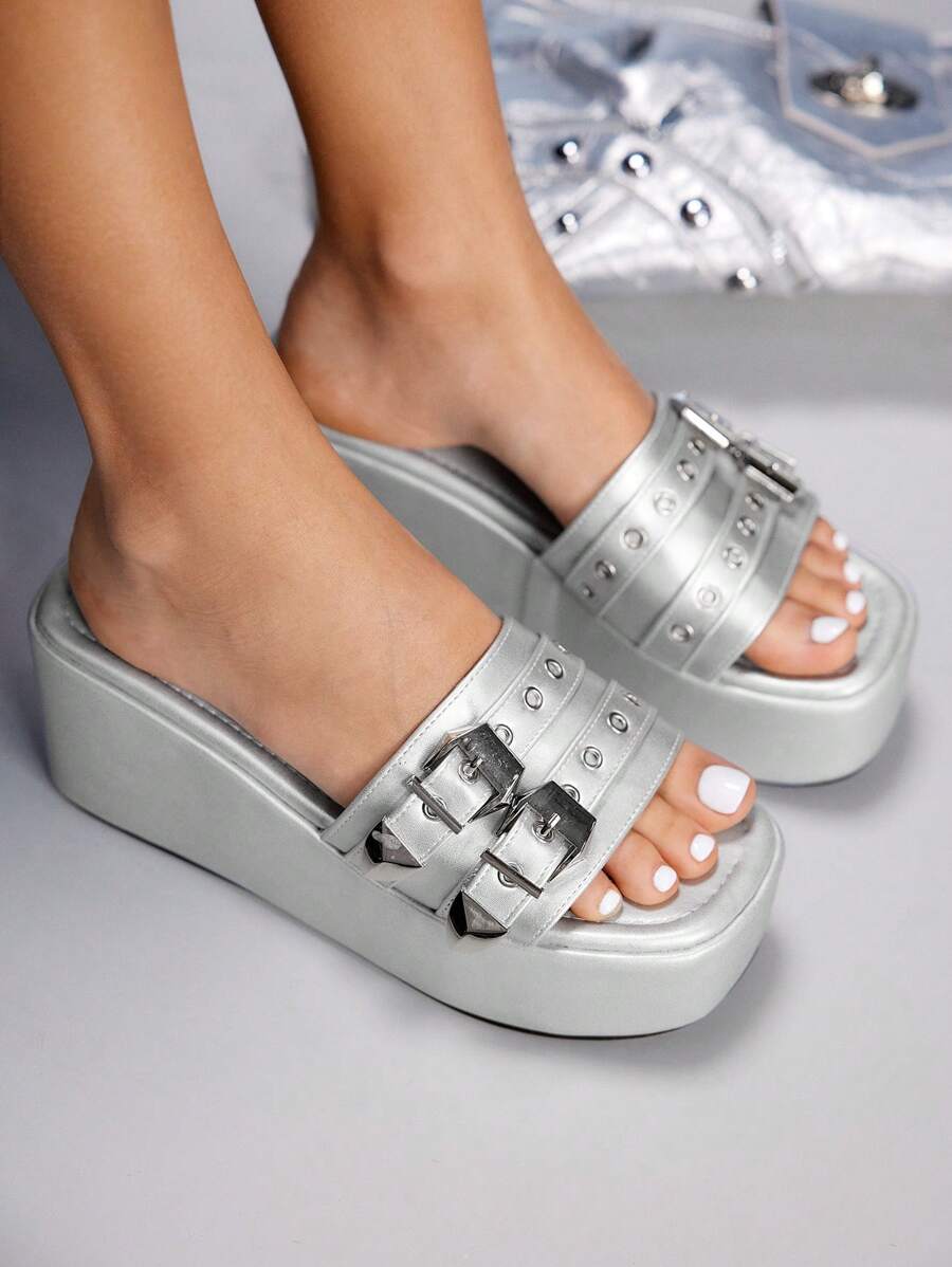 Cuccoo CUCCOO GRLICON Women's Platform Wedge Sandals, Y2K Style, Punk Rock, Biker, Cool Girl, Suitable For Halloween, Christmas, Party