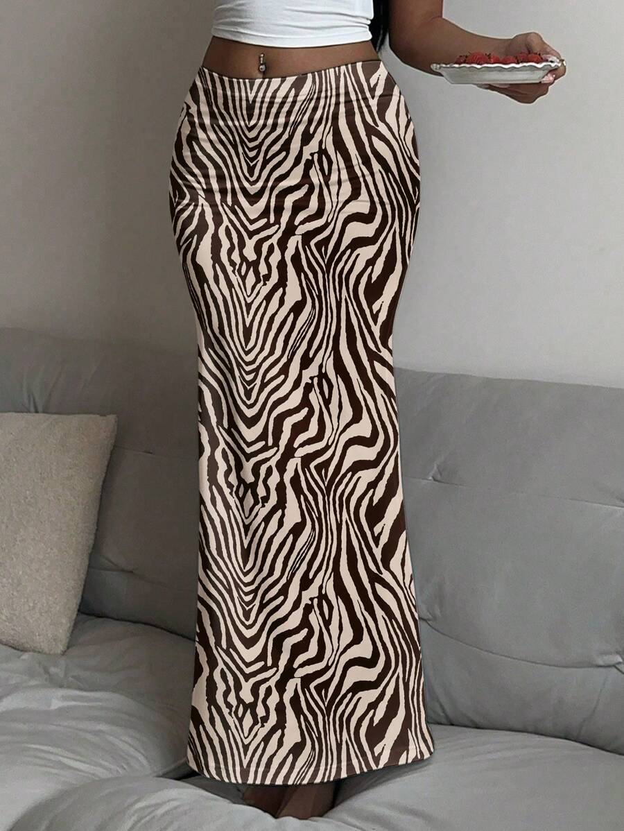 SHEIN SXY 女士休闲斑马条纹紧身长裙，适合夏季