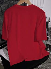 Selianne Women's Solid Color Round Neck Short Sleeve Casual Versatile T-Shirt - Red - View 2