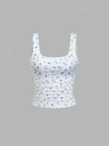 Sweetra Women Casual Square Neck Ruffle Cami Top, Summer - Multicolor - View 5