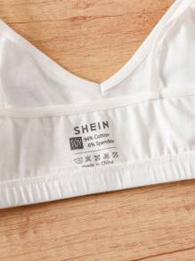 SHEIN 3 件装 少女 简约舒适纯色 V 领带衬垫文胸吊带背心 - 白色 - 查看 5