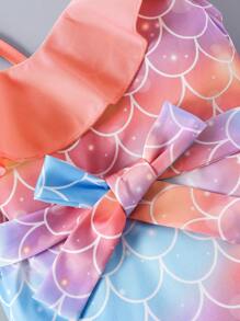 SHEIN Young Girl Cute Mermaid Print Ruffle Hem Fish Tail Dress - Multicolor - View 6