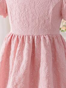SHEIN Glamorique Kids Vestido de verano elegante con mangas abullonadas y ajuste ceñido en estilo jacquard para niñas preadolescentes, sofisticado y elegante, adecuado para el uso diario, fiestas y todo tipo de ocasiones, que muestra la nobleza y elegancia de un vestido de dama joven para bodas, invitada de boda, vestido bonito para niñas, vestido de rosa para niñas, vestido de princesa para niñas, vestidos para niñas jóvenes