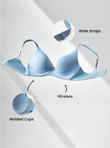 LUVLETTE Blue Wireless Comfortable Must-Haves Push Up T-Shirt Basic Bra
