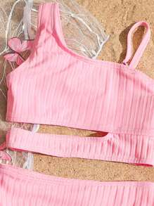 Conjunto de traje de baño con estampado de patrones aleatorios para niña joven