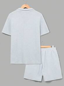 RueChic Conjunto de camisa e shorts regular de tecido rendado especial para homens, moda verão