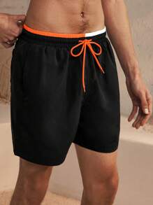 Manfinity VDAYZ Plus Size Men Drawstring Waist Loose Casual Beach Shorts - Black - View 4