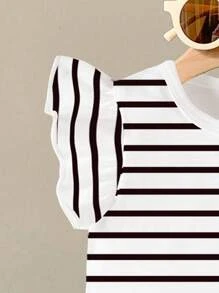 Elladie kids 女婴休闲夏季条纹心形印花盖袖上衣