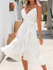 SHEIN Clasi Elegant Romantic Textured Jacquard Slip Dress, Suitable For Weddings & Gatherings - White - View 3