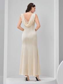 Modelyn Women's Solid Color Backless Halter Design Slim Fit Elegant Dress - Beige - View 1