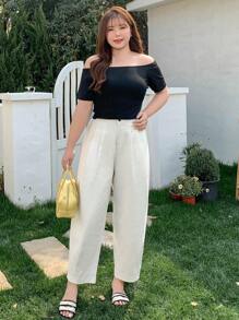 Dazy Petite Plus Loose Fit Casual White Harem Pants, All Season