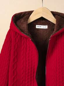 1pc Young Boys Casual Solid Color Thermal Lined Long Parka Jacket,Suitable For Back To School,Birthdays,Holidays,Fall/Winter,Christmas - Red - View 4