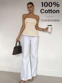 Siren Gaze 亚麻棉抹胸：凸显腰线的波西米亚风职场穿搭 | Old Money Elegance 2025 夏季新品发布 | 日夜转换与职场魅惑风格 - 杏色 - 查看 2