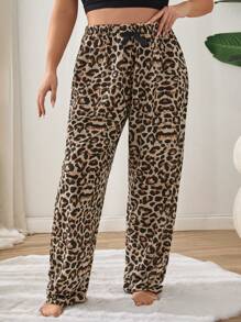 RueChic Damen Kontrastfarben Band mit Leopardenmuster Homewear Schlafunterteil, Große Größen