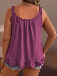 EMERY ROSE Plus Size Women Plain Color Pleated Casual Loose Camisole - Red Violet - View 2