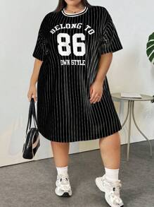 SHEIN CURVE+ 大码宽松运动字母T恤裙 - 彩色 - 查看 6