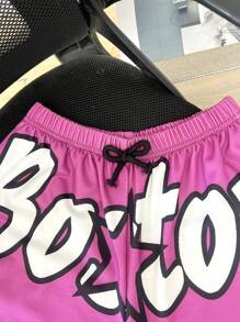 SHEIN Pantalones cortos deportivos de punto holgados con estampado versátil, cómodos y casuales para niños preadolescentes, apropiados para ir al colegio, ocio diario, vacaciones, actividades deportivas, y aptos para primavera y verano