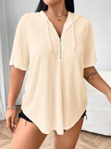 Flirla Plus Size Solid Color Short Sleeve T-Shirt - Apricot - View 4