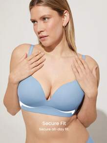 LUVLETTE Dream Curve Support+ Blue Wireless Push Up T-Shirt Basic SizeFreedom Bra No Show Underwear Comfortable Must-Haves