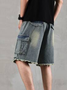 Manfinity EMRG Men's Casual Washed Edge Cargo Denim Shorts - Blue - View 7