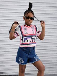 Set de 2 prendas de vestir de estilo casual y de motocicleta de moda para niñas preadolescentes durante el verano - Multicolor - Ver 3