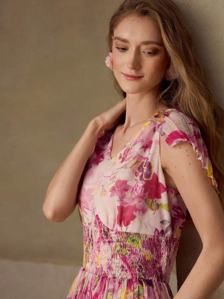 FLORAL PRINT PLEATED DRESS
