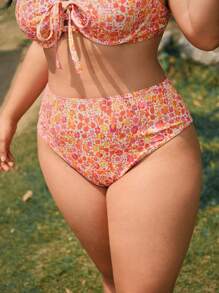 Swim Mod Plus Size Women's Random Ditsy Floral High Waisted Triangle Bikini Bottoms, Holiday Swimwear For Summer Beach Vacation - Multicolor - View 4