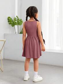 SHEIN Young Girl Casual Solid Color Knitted Sleeveless Dress For Spring/Summer Wear
