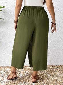 EMERY ROSE Pantalones casuales de vacaciones holgados y asimétricos de unicolor para mujeres de talla grande