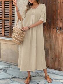 EMERY ROSE 女士度假休闲纯色连衣裙 - 卡其色 - 查看 3