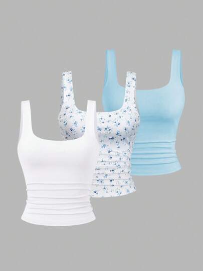 Sweetra Kadınlar için Günlük Kullanıma Uygun Kare Yakalı Fırfırlı Askılı Bluz, Yazlık