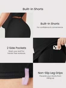 GLOWMODE فستان مصغر بخط A مع شريطية إقرأ أحرف خفية وطبقة داخلية من الشورت مقاس كبير FeatherFit™-Air لليوغا ذات التأثير المنخفض اليومي