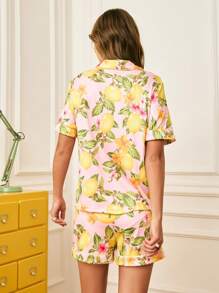 Chillnights Conjunto de pijama de verano para mujer con estampado de limón y escote en V, estilo "joven Ins"