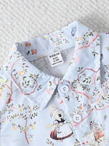 Vintaside Kids 2 件/套男婴卡通森林动物印花短袖 T 恤和短裤套装。衬衫可搭配白色汗衫，打造阳光时尚的外观。柔软舒适的面料，可爱休闲的风格，适合春夏季外出、户外玩耍、度假、日常穿着和旅行。 - 藍色 - 查看 4