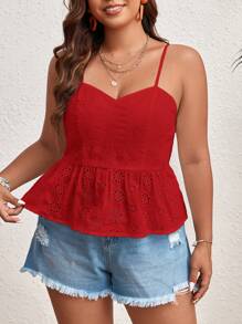 SHEIN VCAY Plus Size Women Tie Dye Embroidery Ruffle Hem Camisole