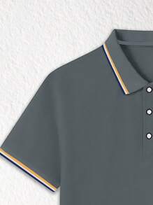 男士盾牌印花纽扣领 Polo 衫短袖上衣